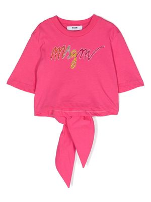 MSGM Kids logo-embellished cotton T-shirt - Pink