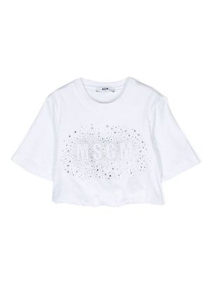 MSGM Kids logo-embellished cotton T-shirt - White