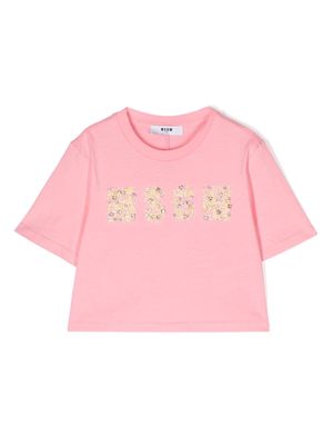 MSGM Kids logo-embellished cropped T-shirt - Pink