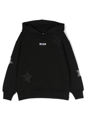 MSGM Kids logo-embroidered cotton hoodie - Black