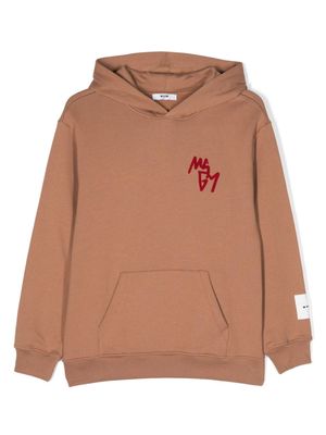 MSGM Kids logo-embroidered cotton hoodie - Brown