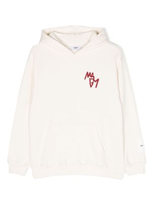 MSGM Kids logo-embroidered cotton hoodie - Neutrals