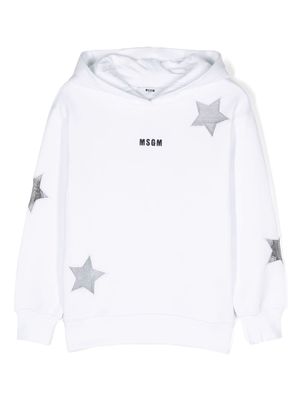 MSGM Kids logo-embroidered cotton hoodie - White
