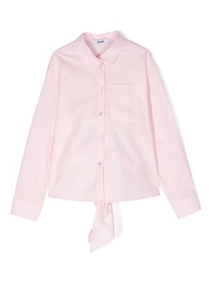 MSGM Kids logo-embroidered cotton poplin shirt - Pink