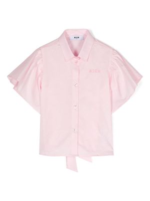 MSGM Kids logo-embroidered cotton shirt - Pink