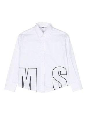 MSGM Kids logo-embroidered cotton shirt - White