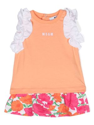 MSGM Kids logo-embroidered cotton skirt set - Orange