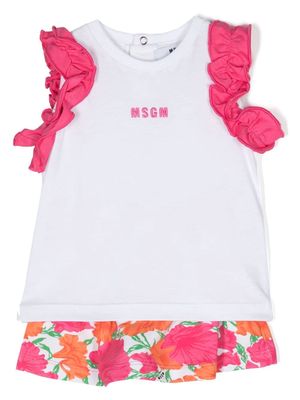 MSGM Kids logo-embroidered cotton skirt set - White