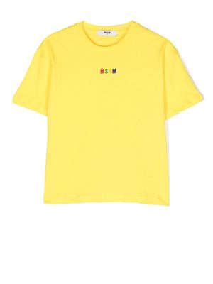 MSGM Kids logo-embroidered cotton T-shirt - Yellow