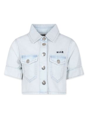 MSGM Kids logo-embroidered cropped shirt - Blue