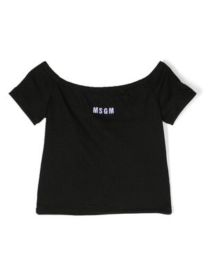 MSGM Kids logo-embroidered cropped T-shirt - Black