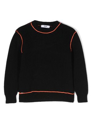 MSGM Kids logo-embroidered distressed chunky-knit jumper - Black