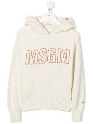 MSGM Kids logo-embroidered hooded jumper - Neutrals
