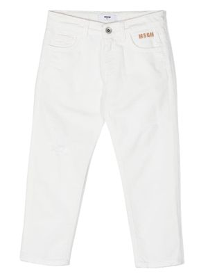 MSGM Kids logo-embroidered jeans - White