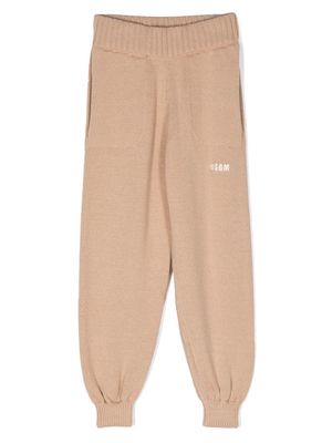 MSGM Kids logo-embroidered knitted trackpants - Neutrals