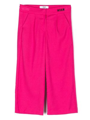 MSGM Kids logo-embroidered pleated trousers - Pink