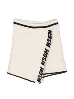 MSGM Kids logo-embroidered ribbed shorts - Neutrals