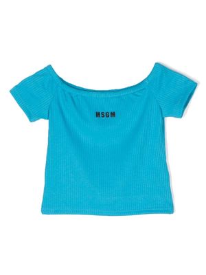 MSGM Kids logo-embroidered ribbed T-shirt - Blue