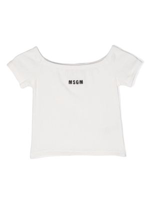 MSGM Kids logo-embroidered ribbed T-shirt - White