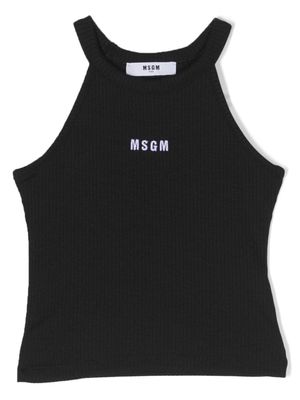 MSGM Kids logo embroidered ribbed tank top - Black