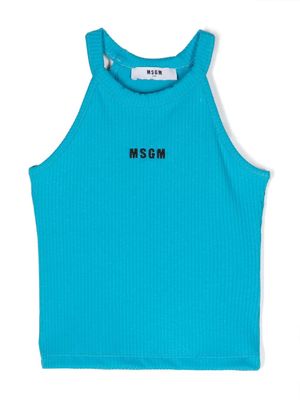 MSGM Kids logo-embroidered ribbed tank top - Blue