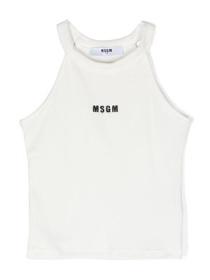 MSGM Kids logo-embroidered ribbed tank top - White