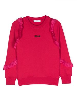 MSGM Kids logo-embroidered ruffle-detailing sweatshirt - Pink
