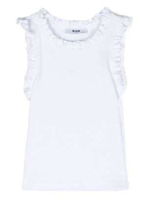MSGM Kids logo-embroidered ruffle-trim T-shirt - White