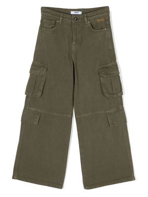 MSGM Kids logo-embroidered stretch-cotton cargo pants - Green