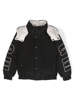 MSGM Kids logo-embroidered two-tone puffer jacket - Black