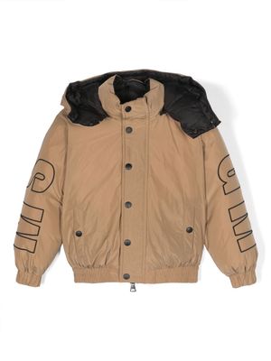MSGM Kids logo-embroidered two-tone puffer jacket - Neutrals