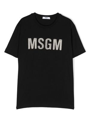 MSGM Kids logo-embroidery cotton T-shirt - Black