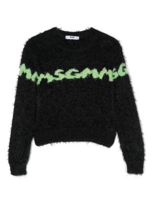 MSGM Kids logo intarsia-knit brushed jumper - Black