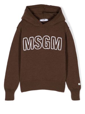 MSGM Kids logo-knit hoodie - Brown