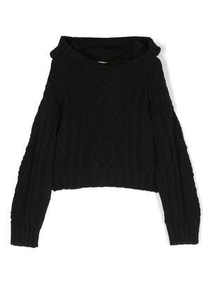 MSGM Kids logo-patch cable-knit jumper - Black