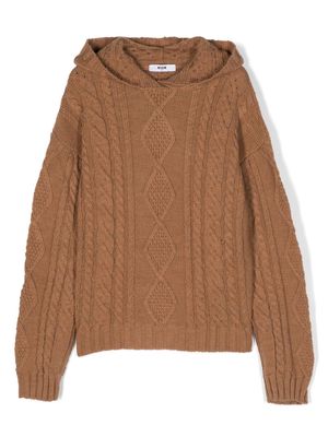 MSGM Kids logo-patch cable-knit jumper - Brown