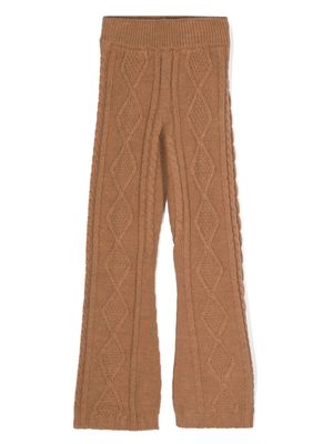 MSGM Kids logo-patch cable-knit trousers - Brown