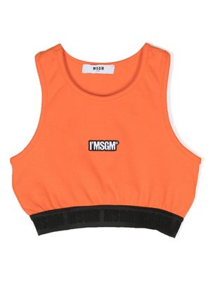 MSGM Kids logo-patch cropped top - Orange