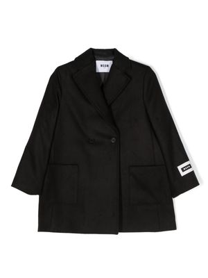 MSGM Kids logo-patch double-breasted coat - Black