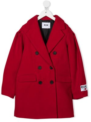 MSGM Kids logo-patch double-breasted peacoat - Red