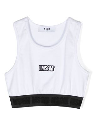 MSGM Kids logo-patch fine-ribbed cropped top - White