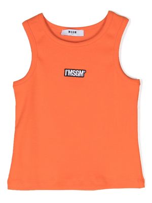 MSGM Kids logo-patch fine-ribbed tank top - Orange