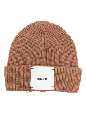 MSGM Kids logo-patch knitted beanie - Brown