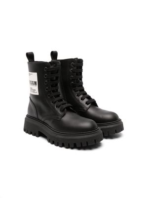 MSGM Kids logo-patch leather boots - Black
