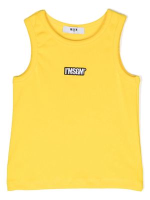 MSGM Kids logo-patch ribbed-knit top - Yellow