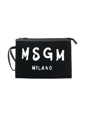 MSGM Kids logo-print canvas clutch - Black