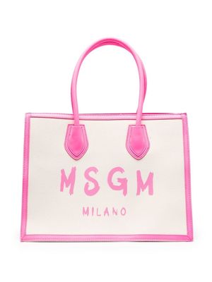 MSGM Kids logo-print canvas tote bag - Neutrals