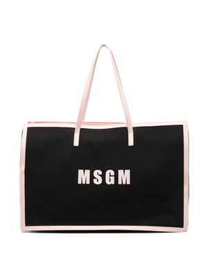 MSGM Kids logo-print contrasting-edge tote bag - Black