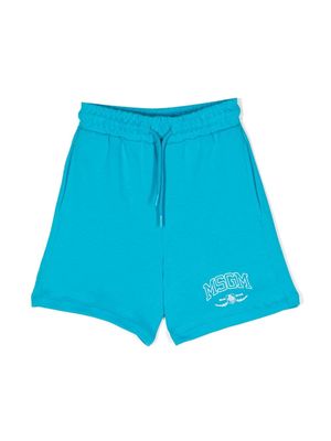 MSGM Kids logo-print cotton bermuda shorts - Blue