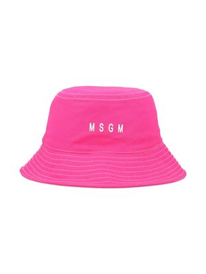 MSGM Kids logo-print cotton bucket hat - Pink